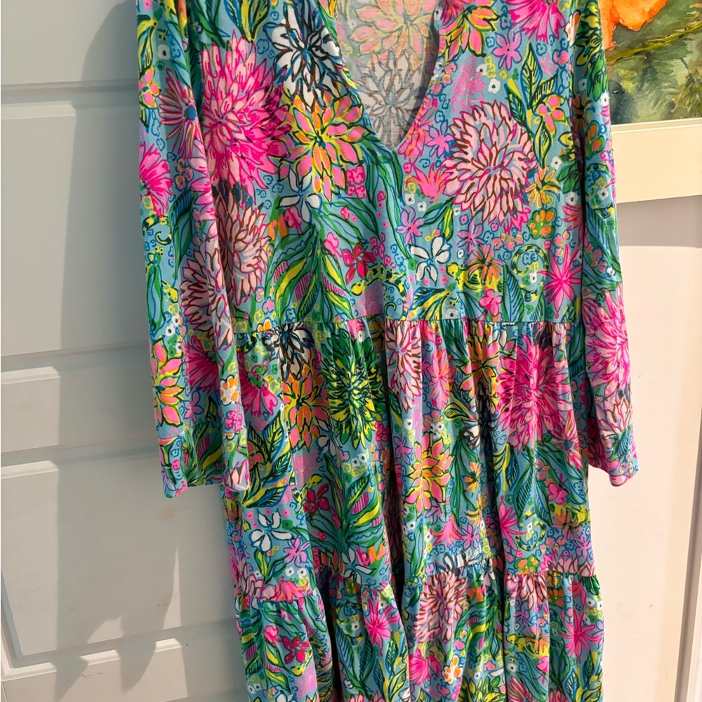 Floral Mini Dress in Teal, Pink Green Lilly Pulitzer L summer floral